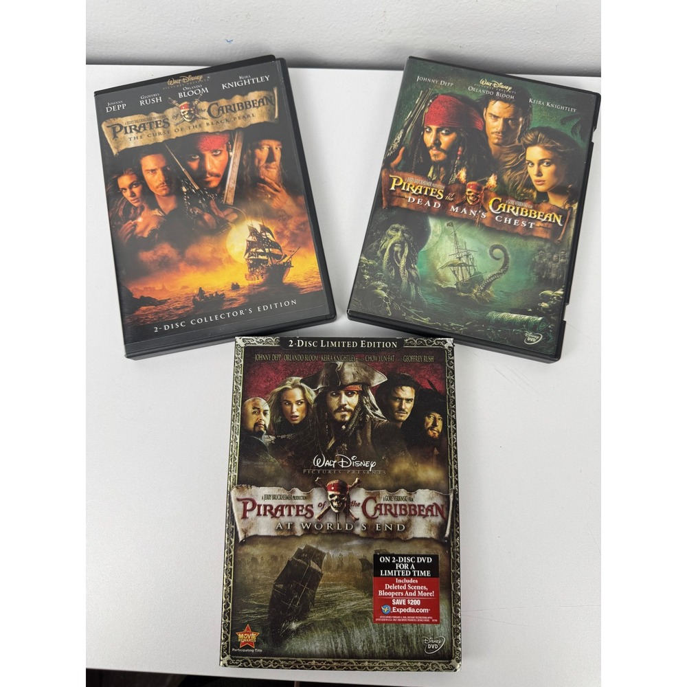Pirates of the Caribbean 3 Movie DVD Set Curse Black Pearl Dead Mans Chest World